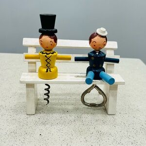 Charming Wooden Bench Corkscrew Set - Yellow and Blue